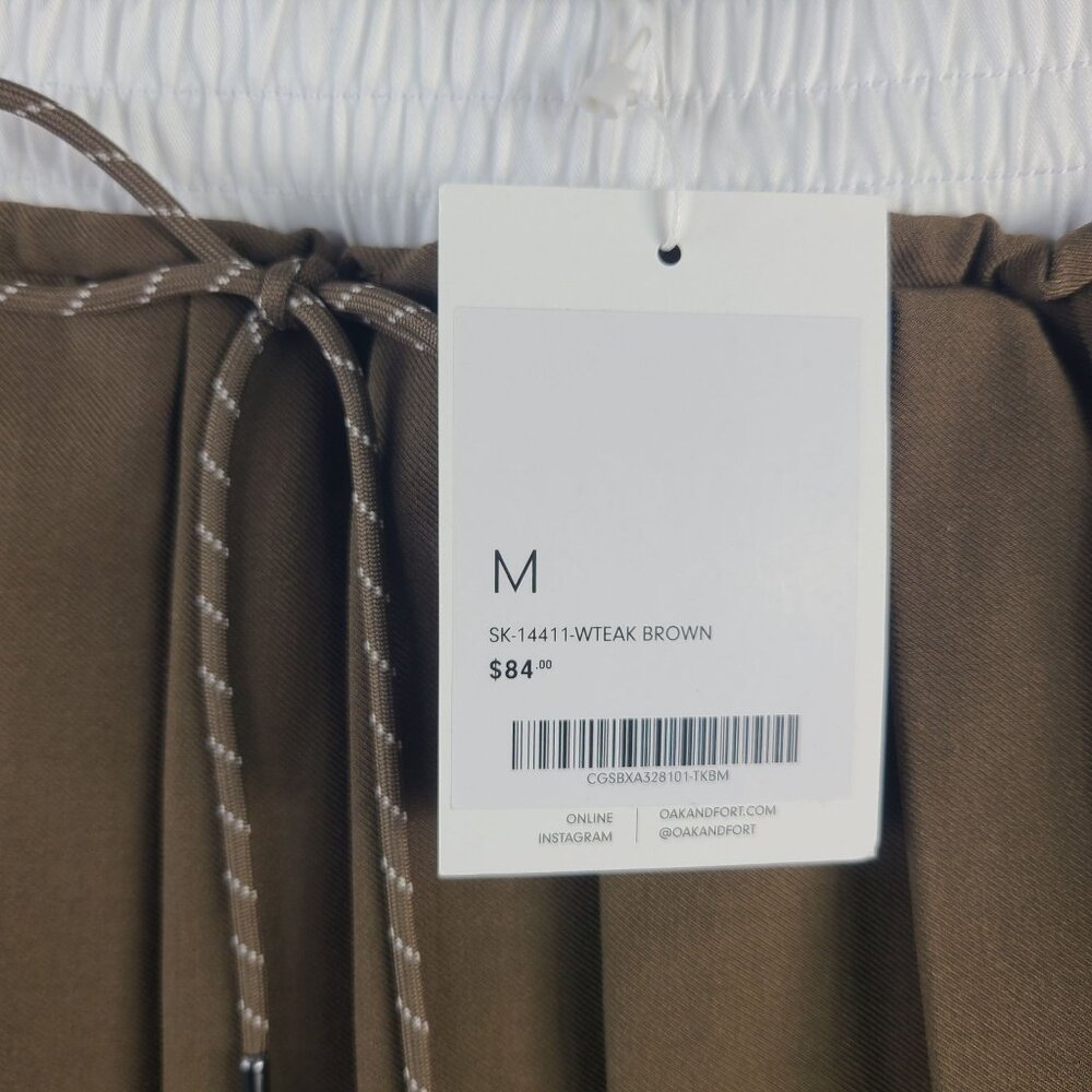 NEW Oak & Fort Womens Pleated Skirt Teak Brown Size M Elastic Waistband - Picture 2 of 7